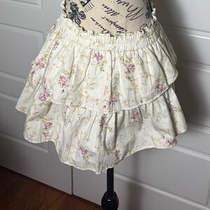 Love Shack Fancy Parasail Floral Smocked Waist Tiered Cotton Mini Skirt Small